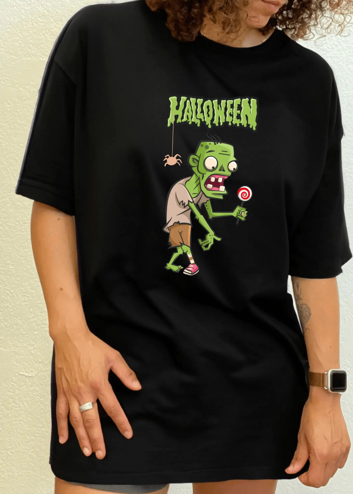 Halloween Green Monster Unisex Bamboo Viscose/Organic Cotton Short Sleeve Graphic T-Shirt Spun Bamboo