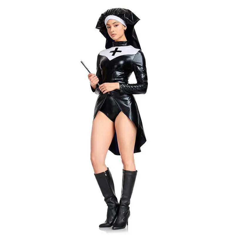 Halloween PU leather nun costume nowadaysfashion