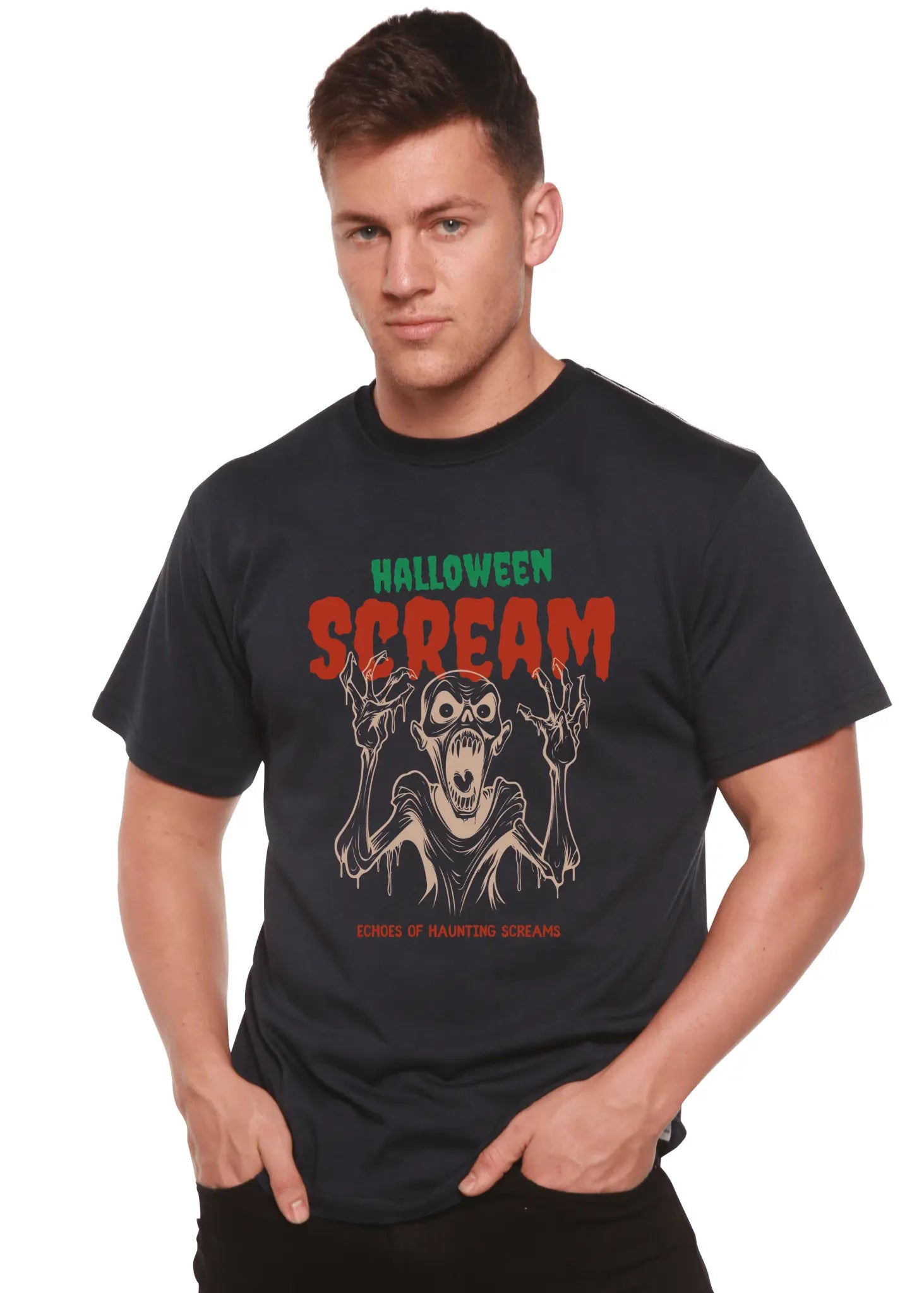 Halloween Scream Men's Bamboo Viscose/Organic Cotton Short Sleeve Graphic T-Shirt Spun Bamboo
