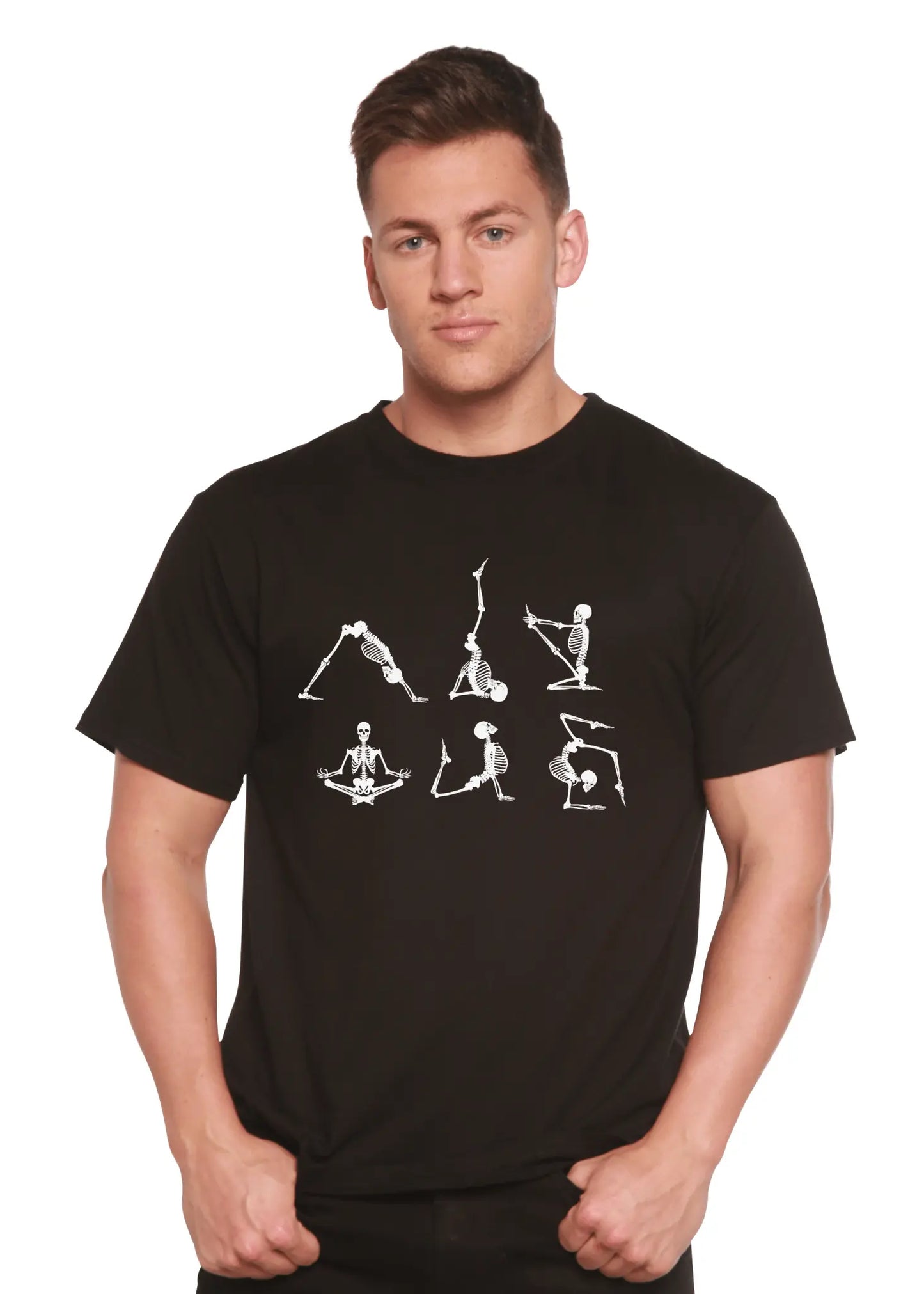 Halloween Skeleton Namaste Men's Bamboo Viscose/Organic Cotton Short Sleeve Graphic T-Shirt - Blade & Thread