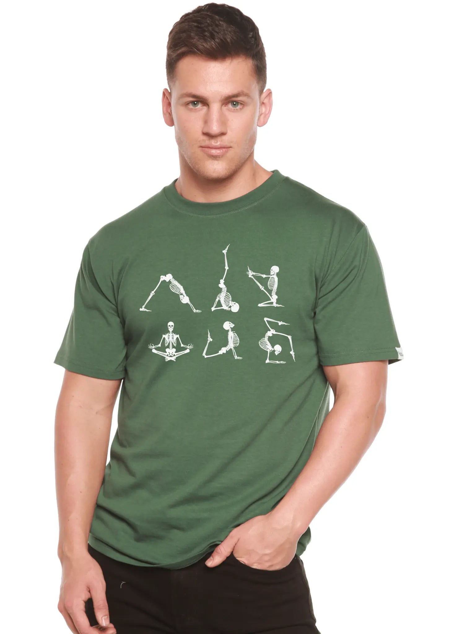 Halloween Skeleton Namaste Men's Bamboo Viscose/Organic Cotton Short Sleeve Graphic T-Shirt - Blade & Thread