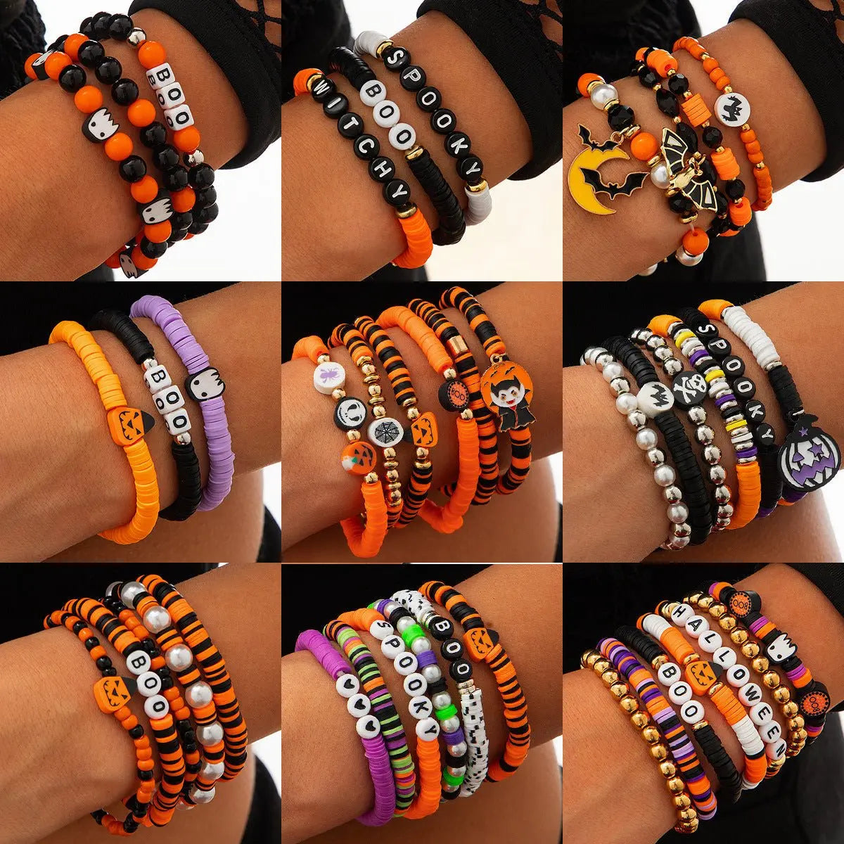Halloween skull pumpkin bracelet set - Blade & Thread