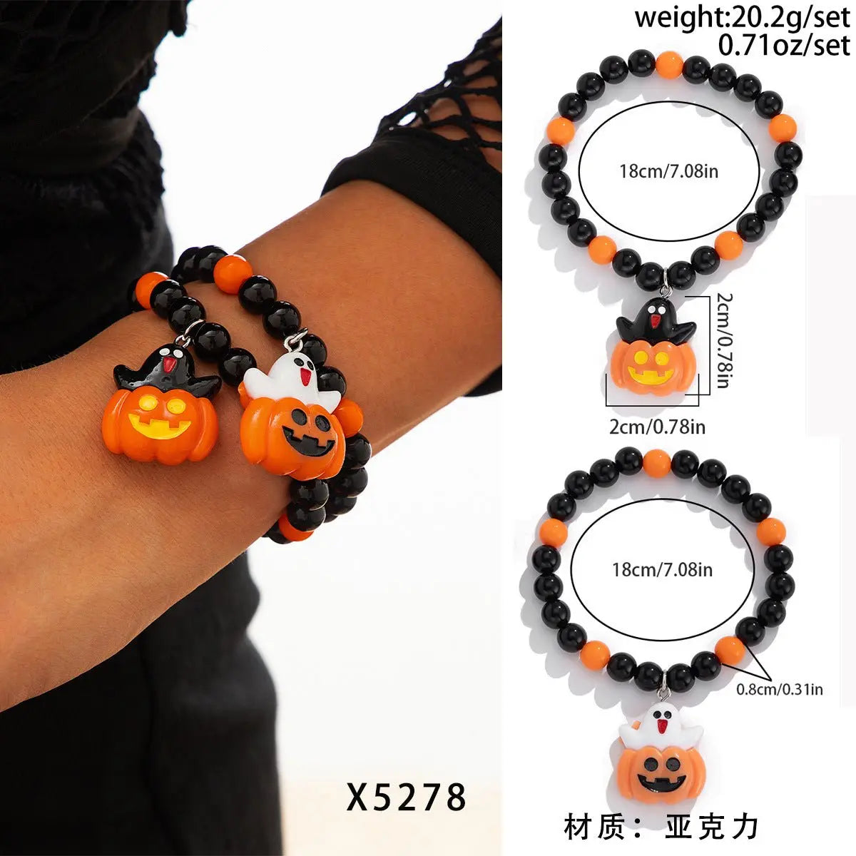 Halloween skull pumpkin bracelet set - Blade & Thread