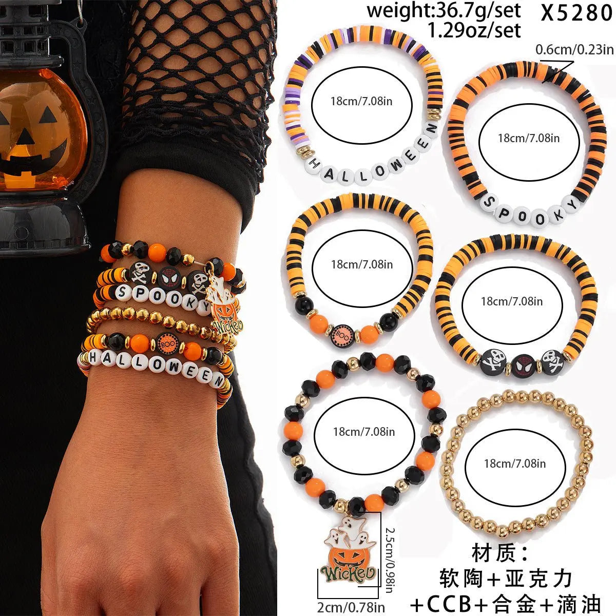 Halloween skull pumpkin bracelet set - Blade & Thread