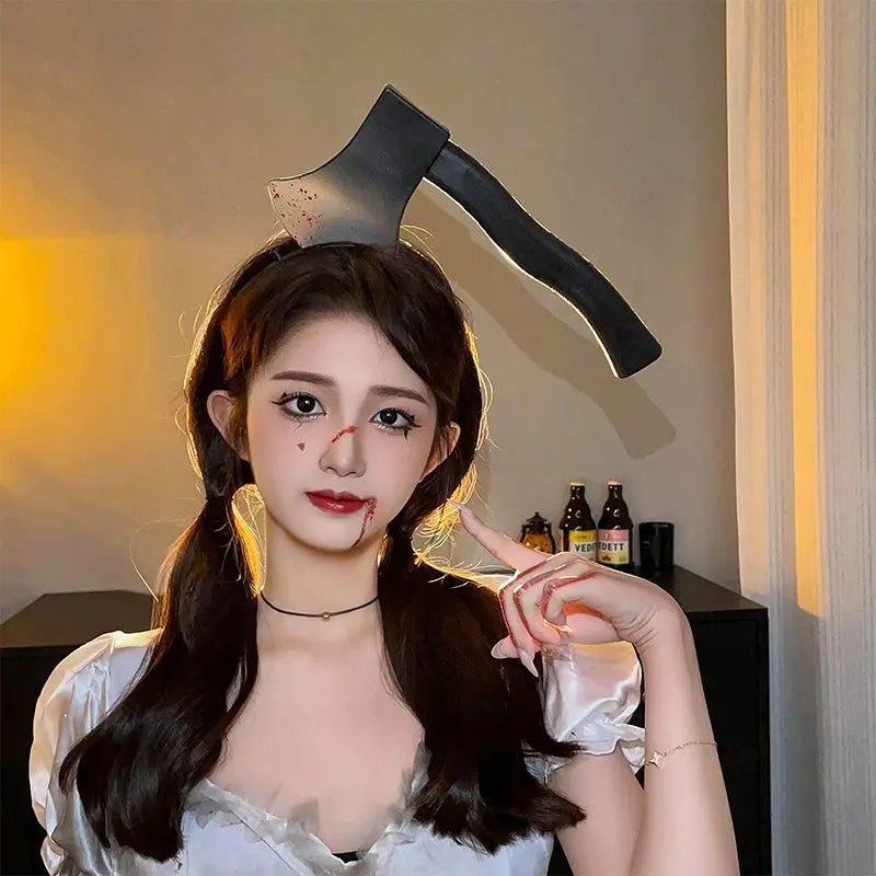 Halloween weird, scary headdress, headband, kitchen knife, wrench, axe, syringe - Blade & Thread