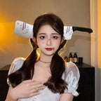 Halloween weird, scary headdress, headband, kitchen knife, wrench, axe, syringe nowadaysfashion