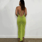 Halter Bandage Sleeveless Backless Shirring Draped Maxi Dress Sexy Streetwear nowadaysfashion