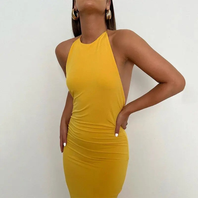 Halter Bandage Sleeveless Backless Shirring Draped Maxi Dress Sexy Streetwear nowadaysfashion