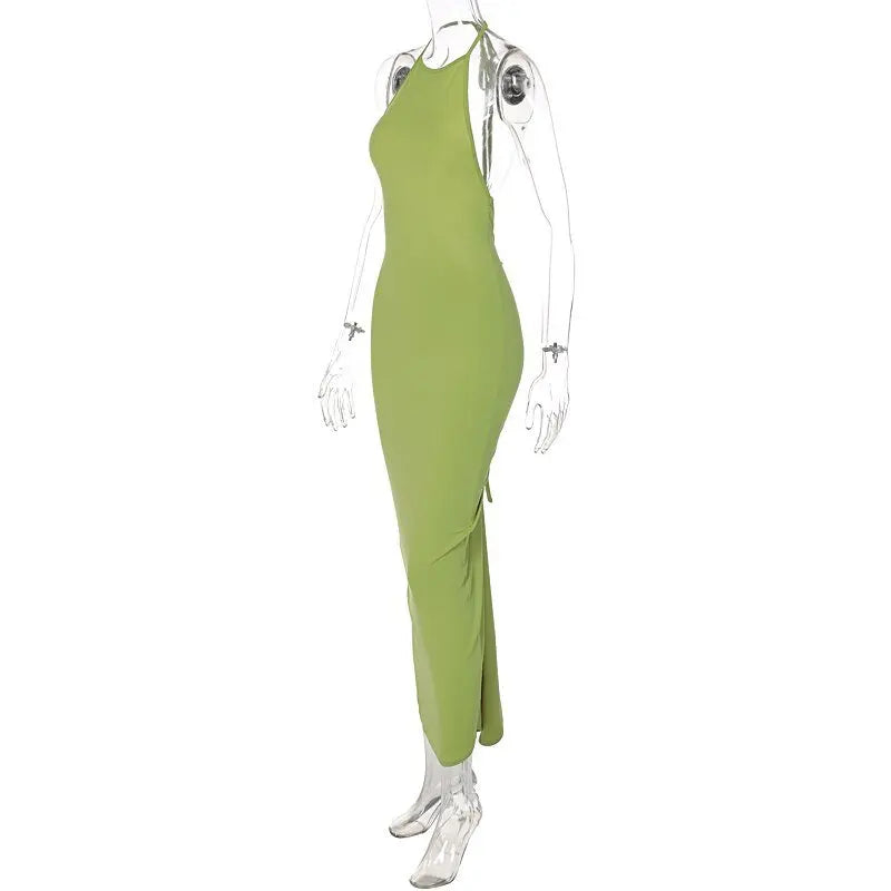 Halter Bandage Sleeveless Backless Shirring Draped Maxi Dress Sexy Streetwear nowadaysfashion