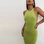 Halter Bandage Sleeveless Backless Shirring Draped Maxi Dress Sexy Streetwear nowadaysfashion
