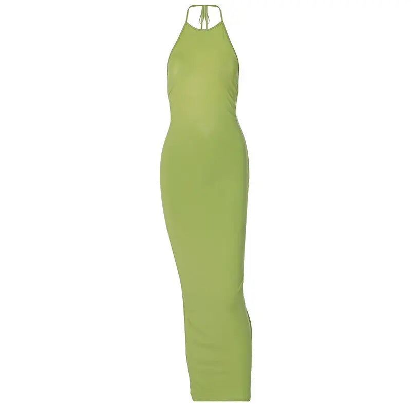 Halter Bandage Sleeveless Backless Shirring Draped Maxi Dress Sexy Streetwear - Blade & Thread