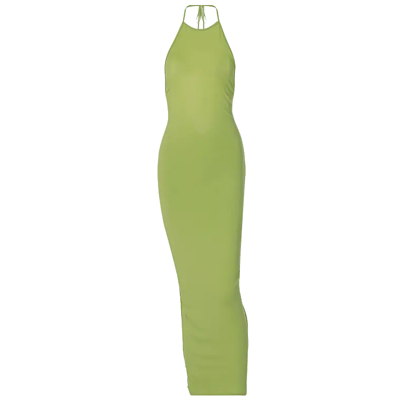 Halter Bandage Sleeveless Backless Shirring Draped Maxi Dress Sexy Streetwear - Blade & Thread
