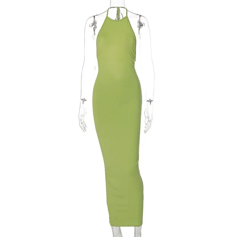 Halter Bandage Sleeveless Backless Shirring Draped Maxi Dress Sexy Streetwear - Blade & Thread