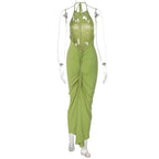 Halter Bandage Sleeveless Backless Shirring Draped Maxi Dress Sexy Streetwear nowadaysfashion