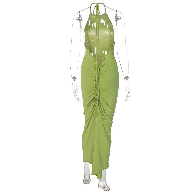 Halter Bandage Sleeveless Backless Shirring Draped Maxi Dress Sexy Streetwear - Blade & Thread