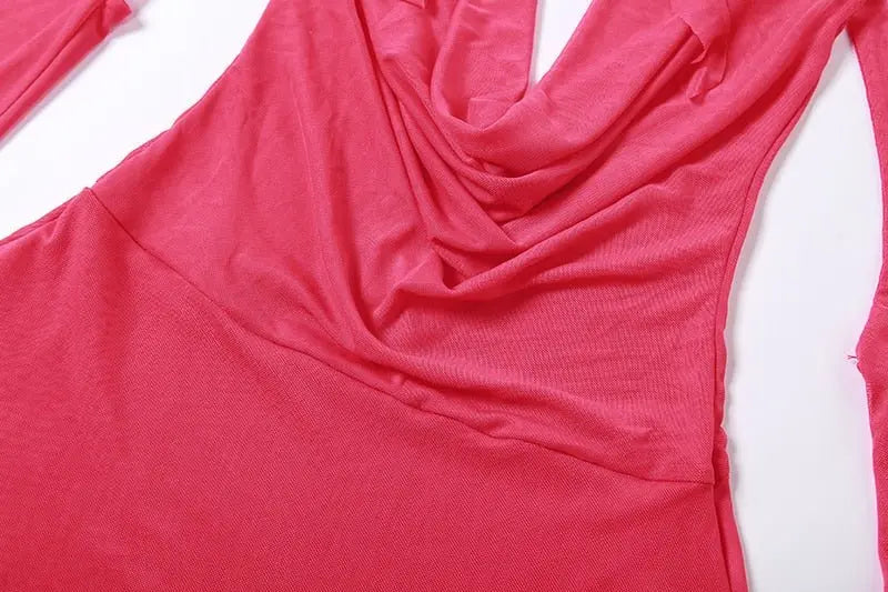 Halter Long Sleeves Irregular Draped Mini Dress nowadaysfashion