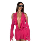 Halter Long Sleeves Irregular Draped Mini Dress nowadaysfashion