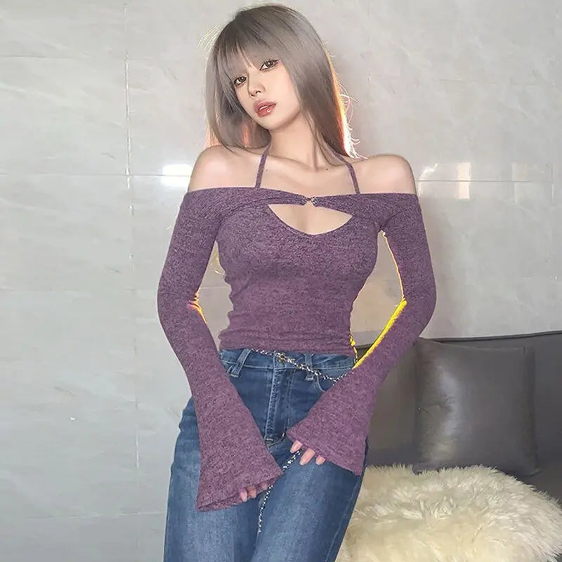 Halter Strapless T-shirt Women Sweet Sexy Off The Shoulder T-shirts Slim Two Piece Tops Woman - Blade & Thread