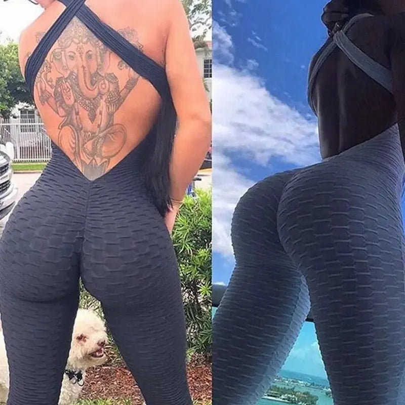Halter Women Tracksuit Jumpsuit Play Suit Slim Sport Backless Running Sportswear Jumpsuit - Blade & Thread