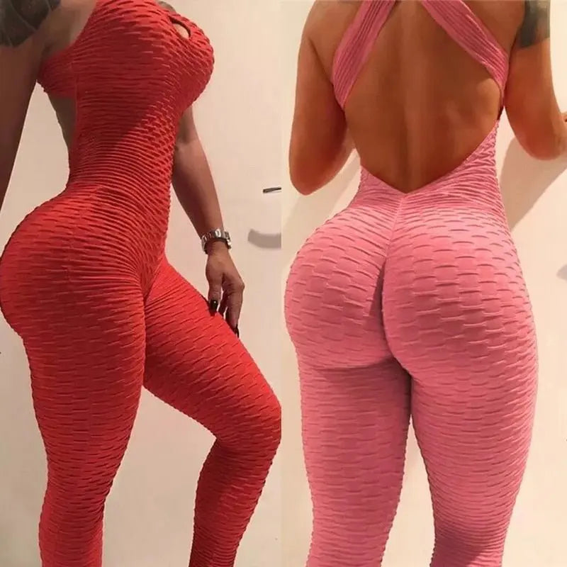 Halter Women Tracksuit Jumpsuit Play Suit Slim Sport Backless Running Sportswear Jumpsuit - Blade & Thread