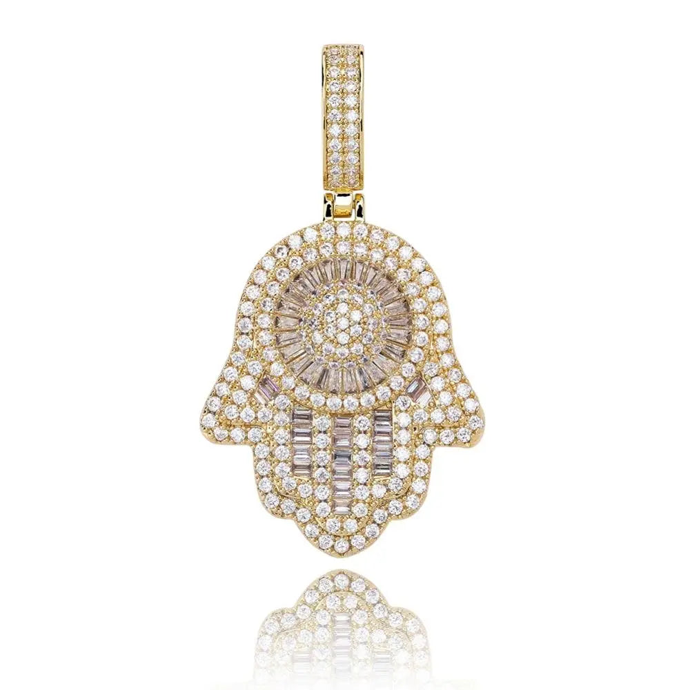 Hand Pendant Necklace With Tennis Chain Cuban chain Gold Silver Color Iced Out Hip Hop Rock Jewelry - Blade & Thread