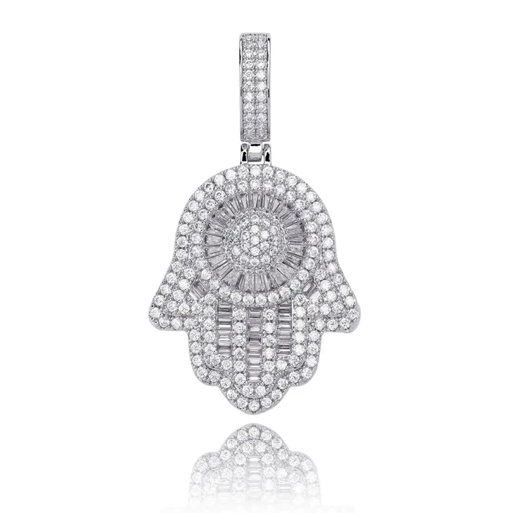 Hand Pendant Necklace With Tennis Chain Cuban chain Gold Silver Color Iced Out Hip Hop Rock Jewelry - Blade & Thread