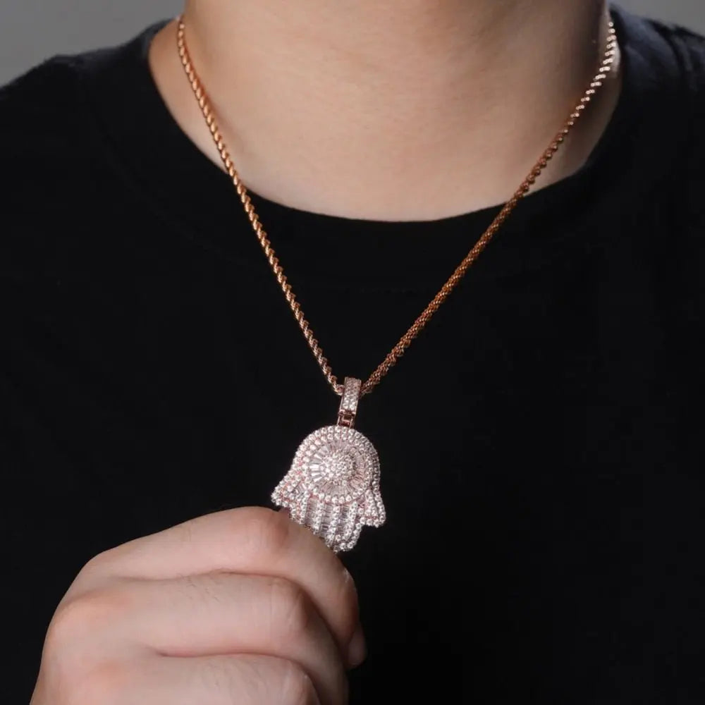 Hand Pendant Necklace With Tennis Chain Cuban chain Gold Silver Color Iced Out Hip Hop Rock Jewelry - Blade & Thread