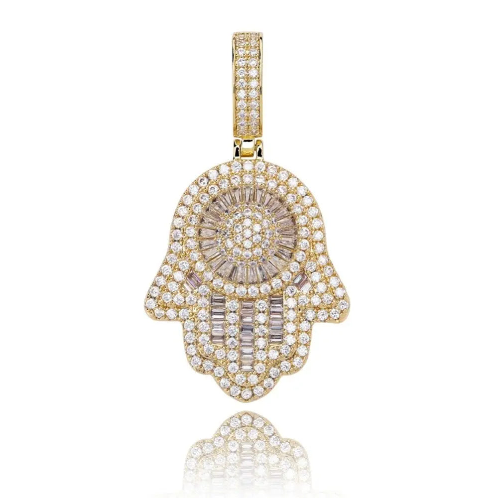Hand Pendant Necklace With Tennis Chain Cuban chain Gold Silver Color Iced Out Hip Hop Rock Jewelry - Blade & Thread