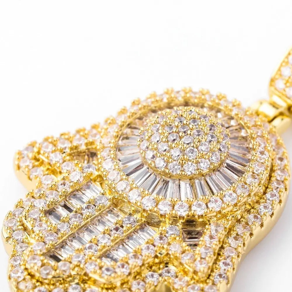 Hand Pendant Necklace With Tennis Chain Cuban chain Gold Silver Color Iced Out Hip Hop Rock Jewelry - Blade & Thread