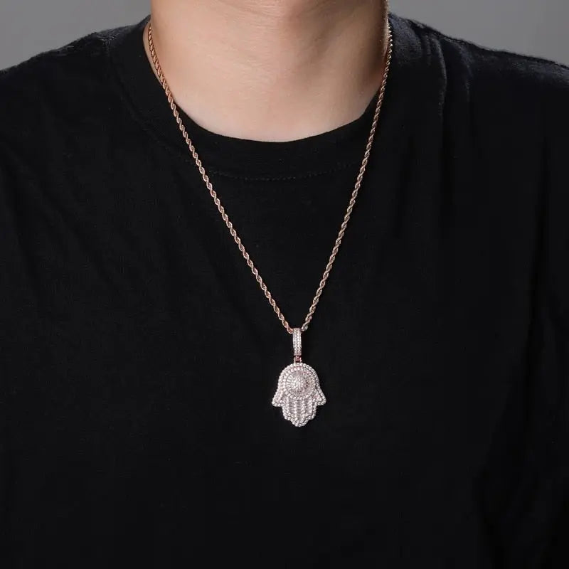 Hand Pendant Necklace With Tennis Chain Cuban chain Gold Silver Color Iced Out Hip Hop Rock Jewelry - Blade & Thread