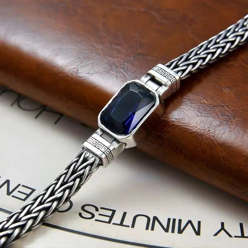 Hand-woven aquamarine silver bracelet - Blade & Thread