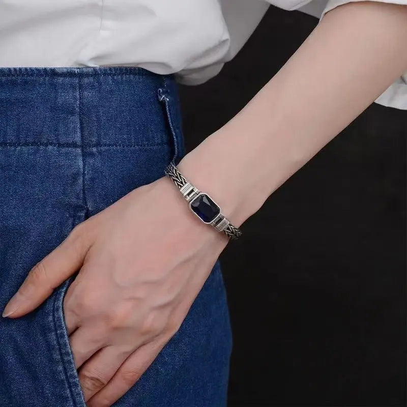 Hand-woven aquamarine silver bracelet nowadaysfashion