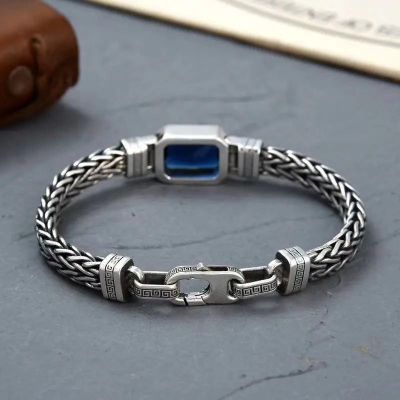Hand-woven aquamarine silver bracelet - Blade & Thread