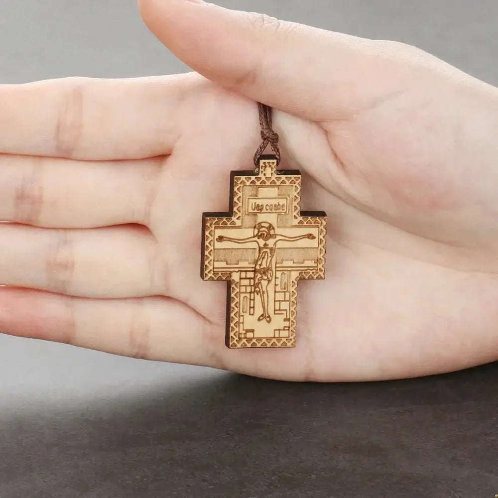 Handmade Rope Chain Necklace Wood Orthodox Cross Pendant Necklace - Blade & Thread