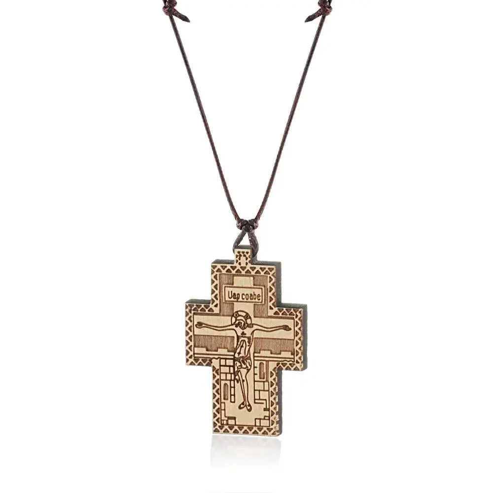 Handmade Rope Chain Necklace Wood Orthodox Cross Pendant Necklace nowadaysfashion