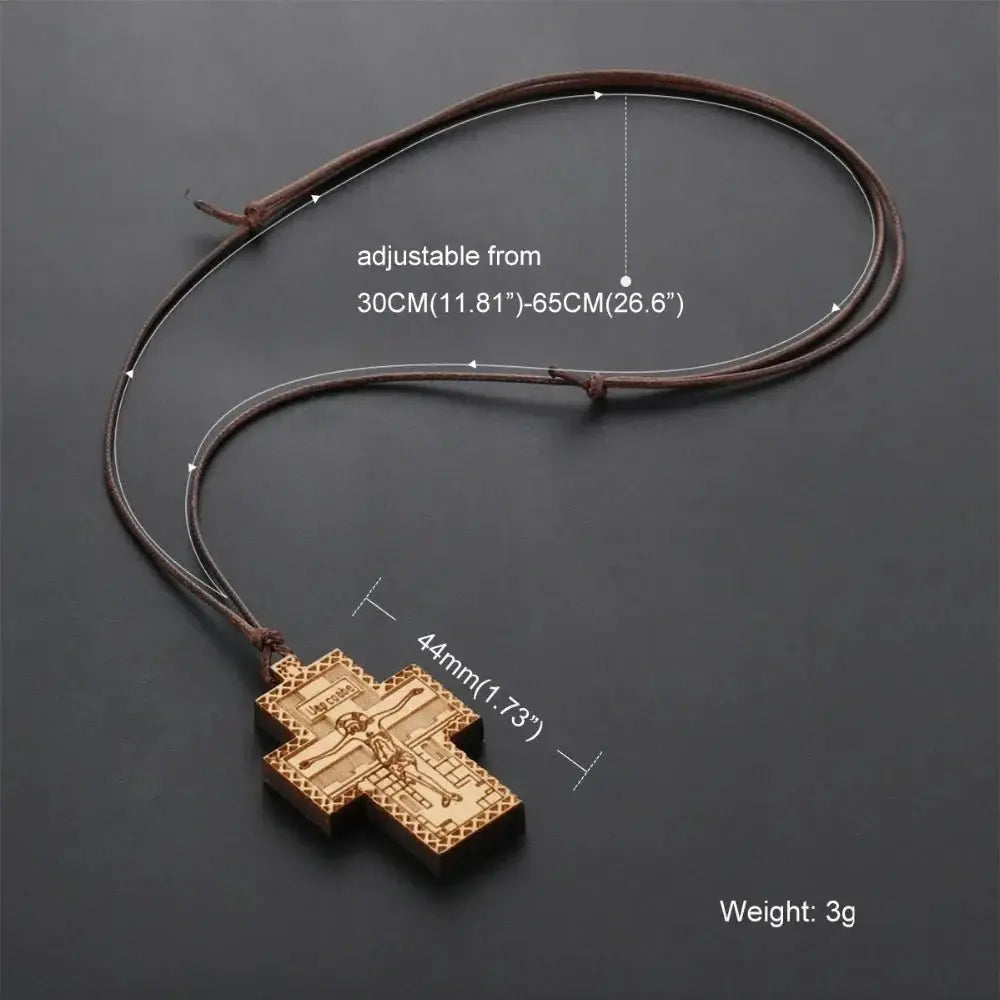 Handmade Rope Chain Necklace Wood Orthodox Cross Pendant Necklace - Blade & Thread