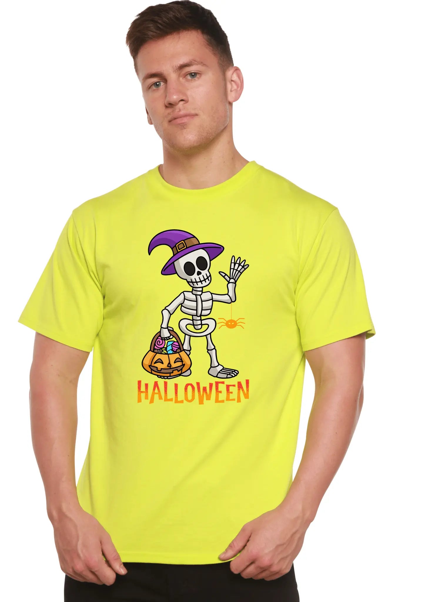 Happy Halloween Unisex Bamboo Viscose/Organic Cotton Short Sleeve Graphic T-Shirt Spun Bamboo