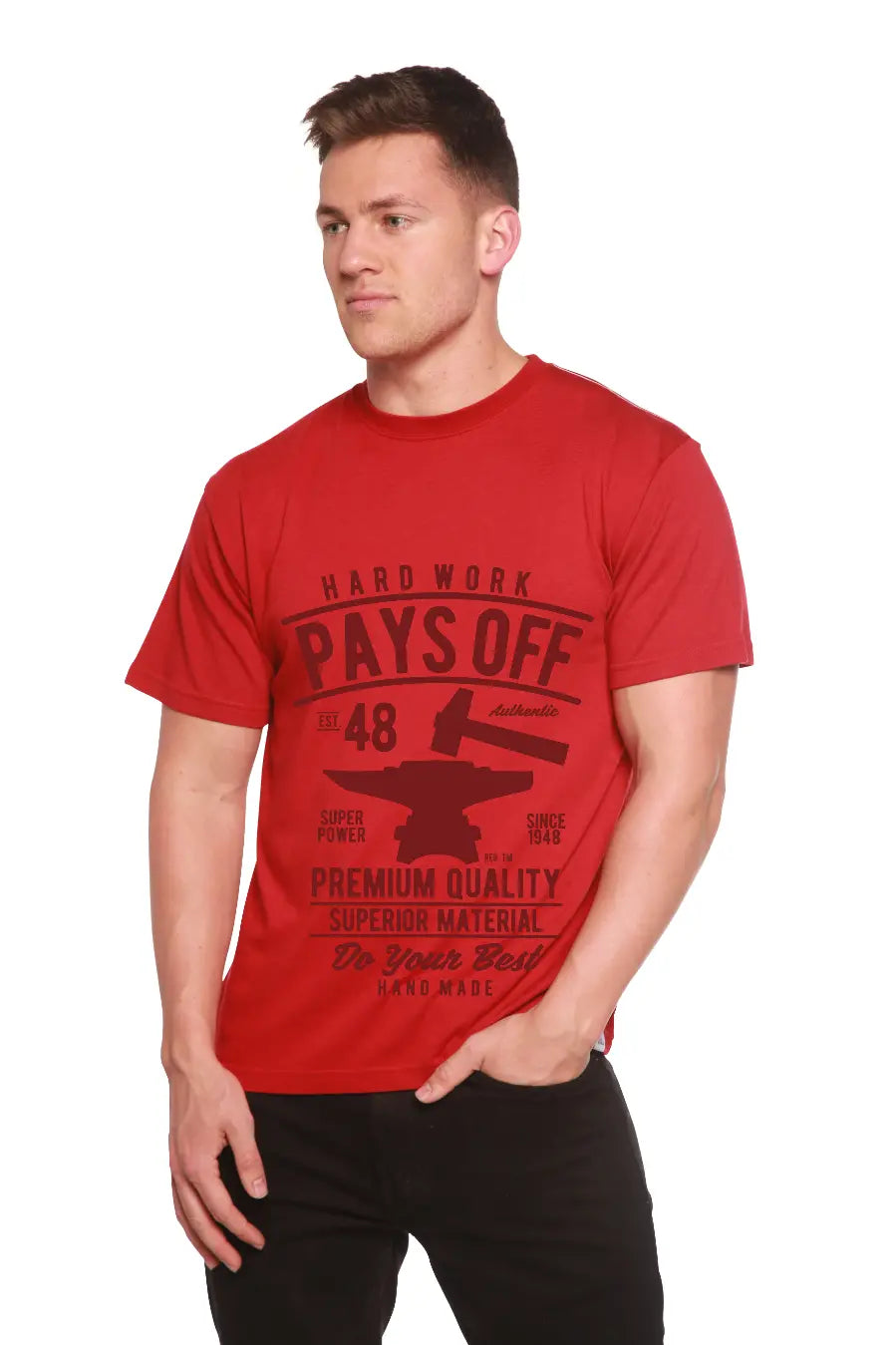 Hard Work Pays Men's Bamboo Viscose/Organic Cotton Short Sleeve Graphic T-Shirt Spun Bamboo