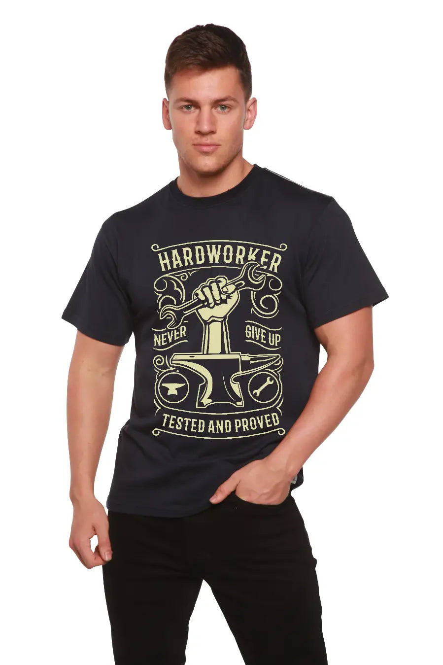 Hard Worker Men's Bamboo Viscose/Organic Cotton Short Sleeve Graphic T-Shirt Spun Bamboo