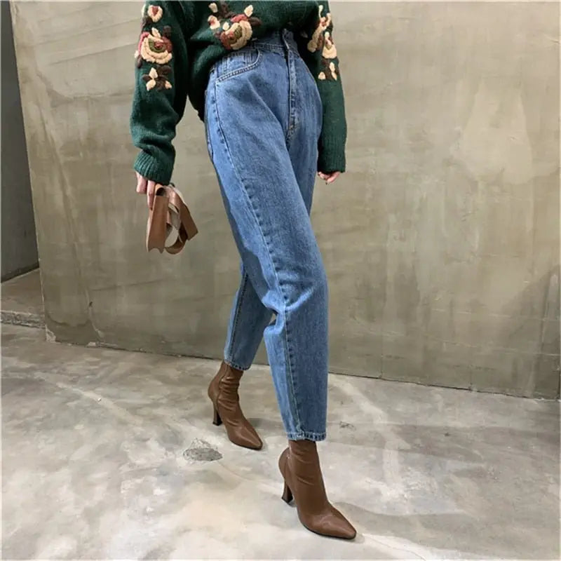 Harem Jeans Pants High Waist Loose Denim Jeans Female Buttons Trousers nowadaysfashion