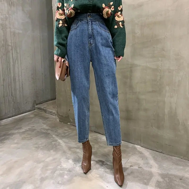 Harem Jeans Pants High Waist Loose Denim Jeans Female Buttons Trousers nowadaysfashion