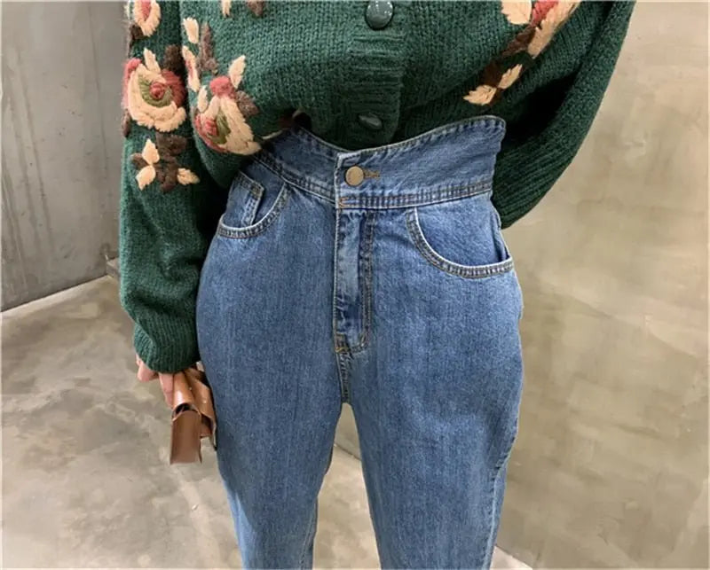 Harem Jeans Pants High Waist Loose Denim Jeans Female Buttons Trousers nowadaysfashion