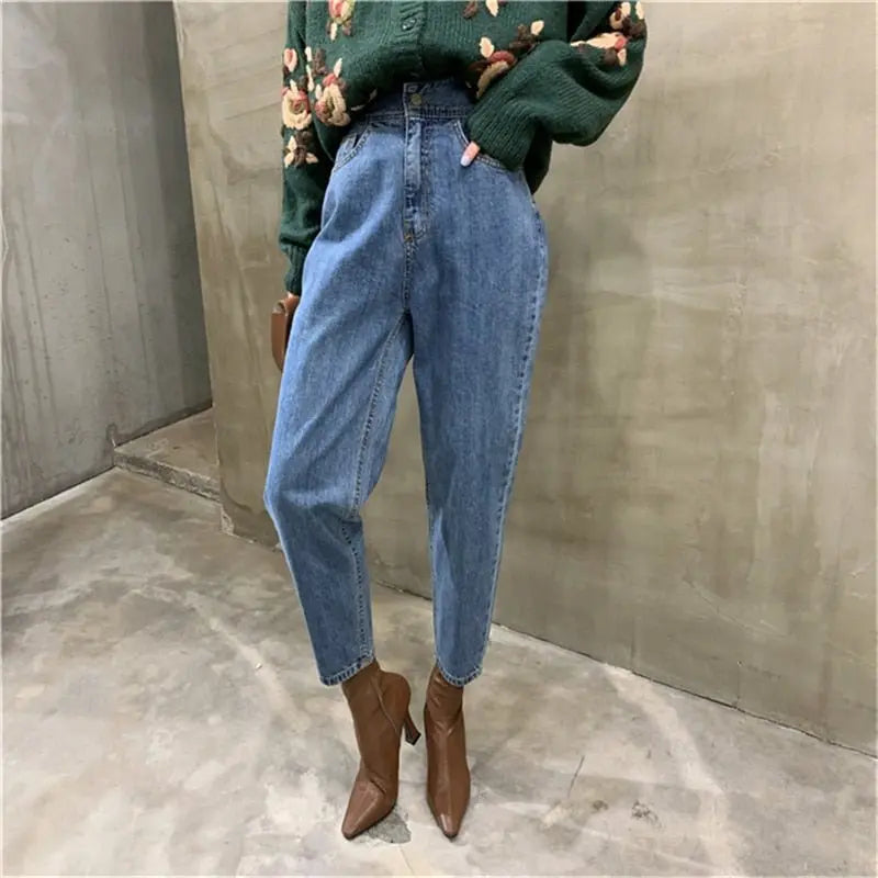 Harem Jeans Pants High Waist Loose Denim Jeans Female Buttons Trousers nowadaysfashion
