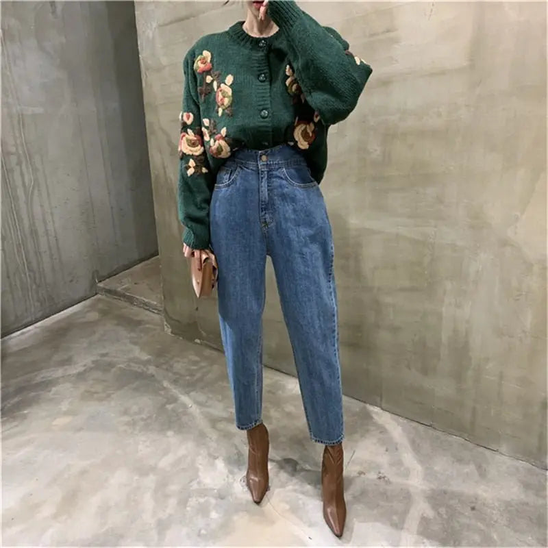 Harem Jeans Pants High Waist Loose Denim Jeans Female Buttons Trousers nowadaysfashion