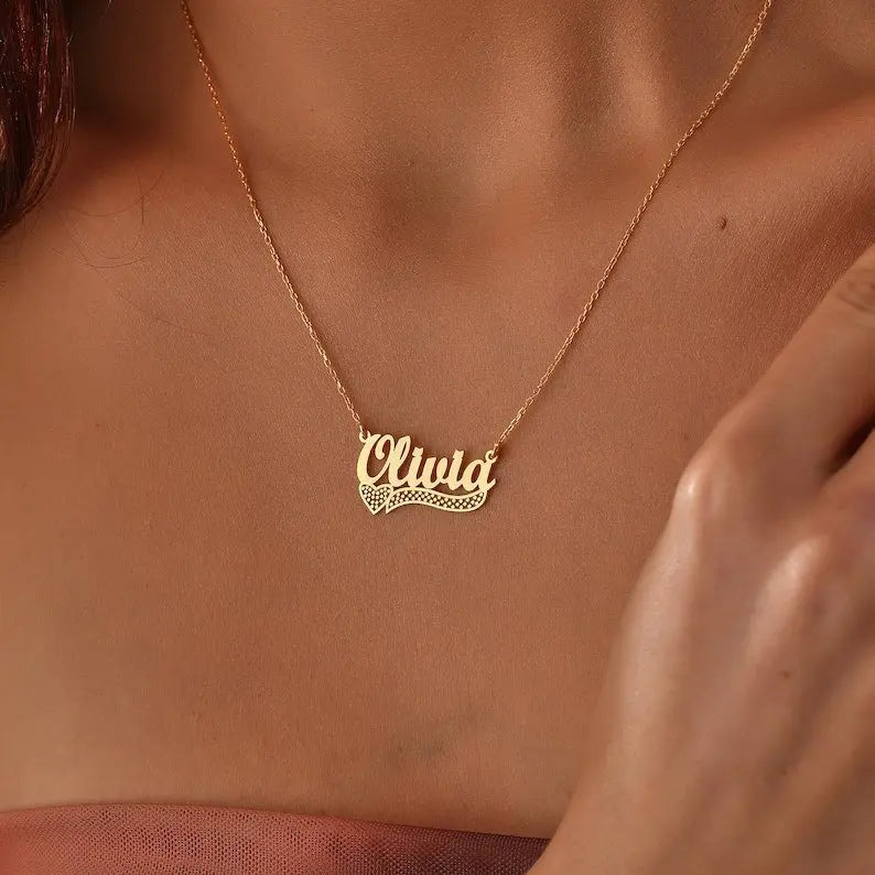 Heart and Name Necklace Personalised Engraaved pendant - Blade & Thread