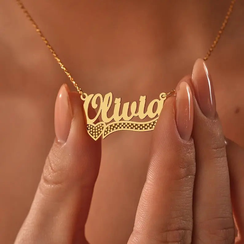 Heart and Name Necklace Personalised Engraaved pendant - Blade & Thread