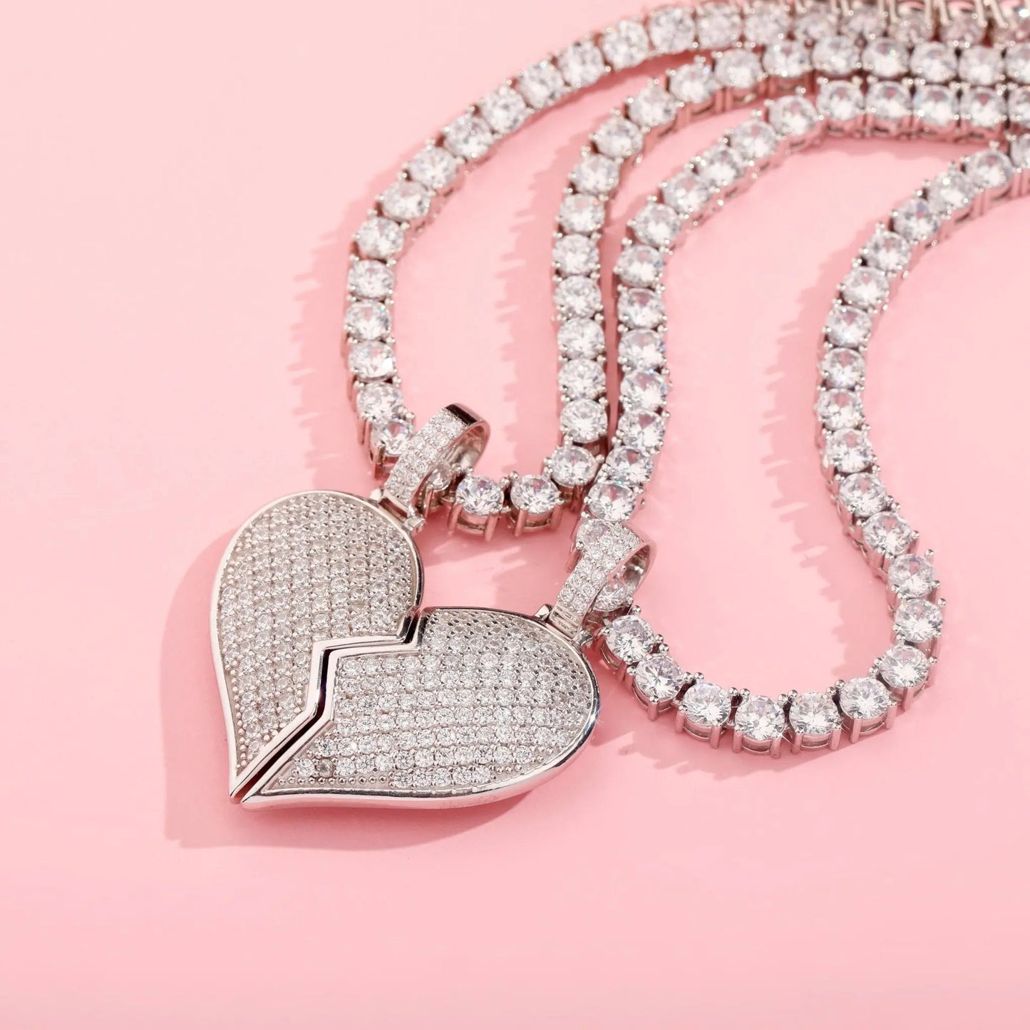 Heart Broken With Magnet Iced Out Pendant Necklace Mens/Women Hip Hop Gold Silver Color Jewelry - Blade & Thread