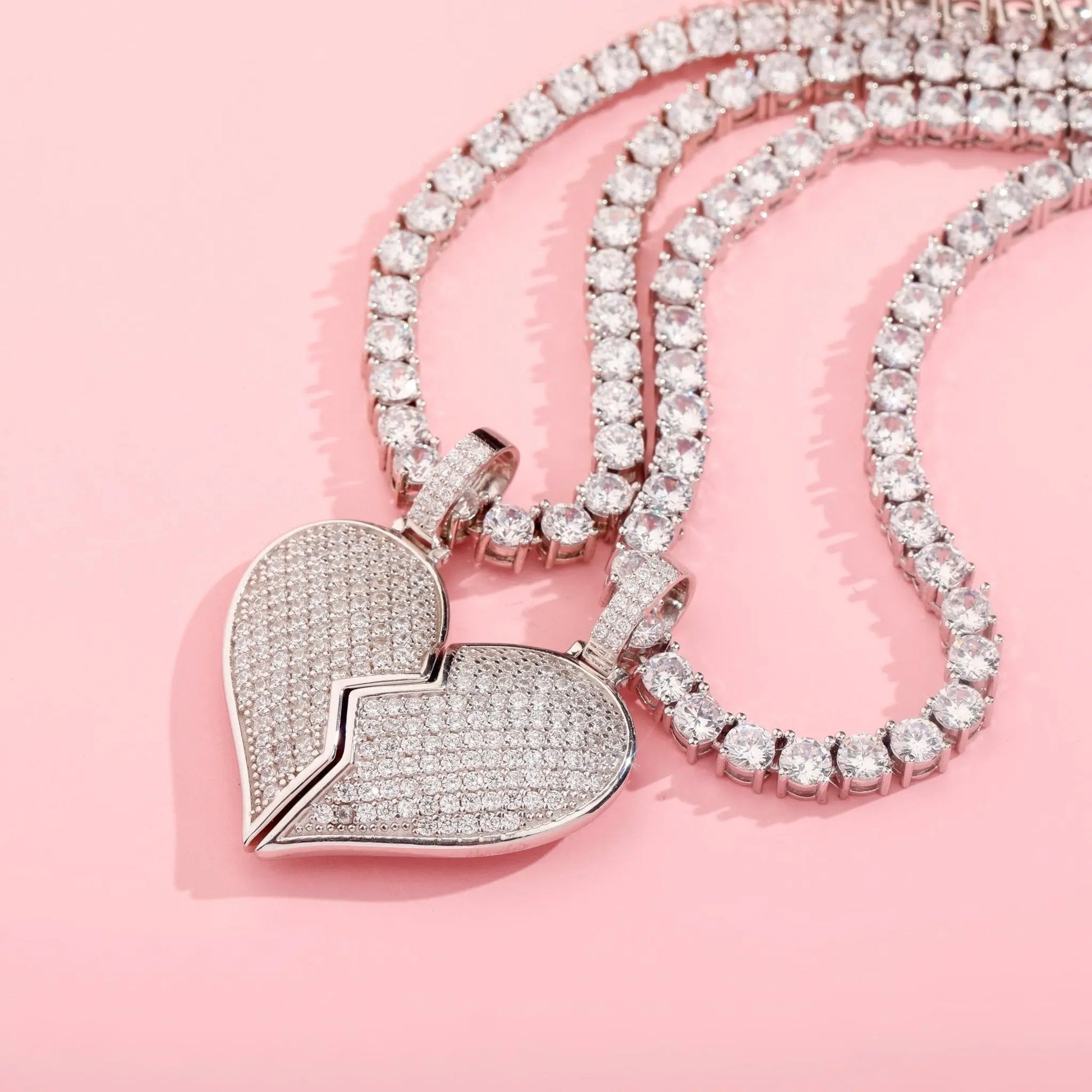 Heart Broken With Magnet Iced Out Pendant Necklace Mens/Women Hip Hop Gold Silver Color Jewelry - Blade & Thread