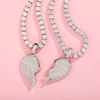 Heart Broken With Magnet Iced Out Pendant Necklace Mens/Women Hip Hop Gold Silver Color Jewelry nowadaysfashion