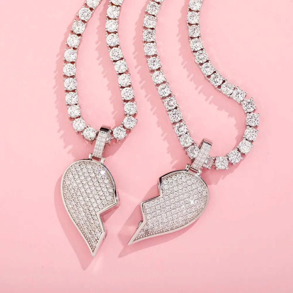 Heart Broken With Magnet Iced Out Pendant Necklace Mens/Women Hip Hop Gold Silver Color Jewelry - Blade & Thread